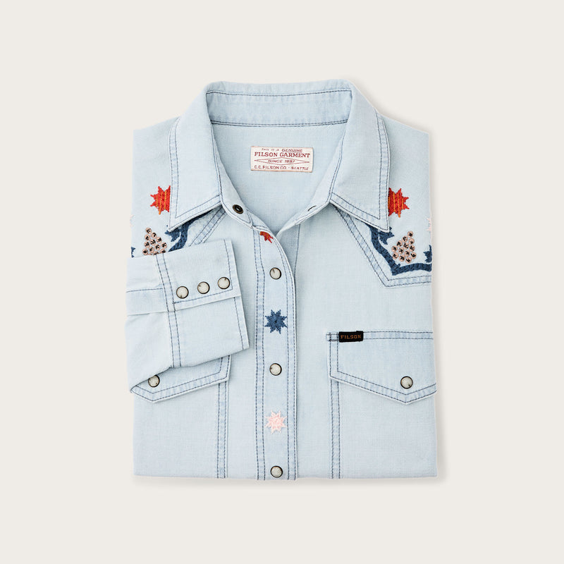 Women's embroidered western shirt by Filson | Light indigo chambra (Blue)