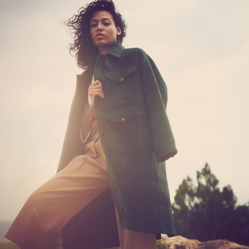 Women's wool long cruiser coat par Filson | Otter green b (Green)