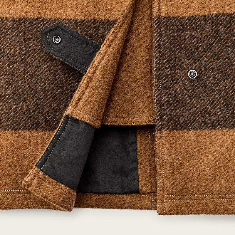 Women's wool long cruiser coat by Filson | Whiskey / black stri (Brown)