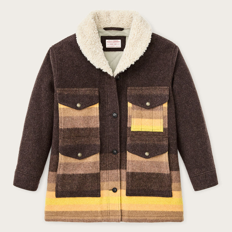Women’s kodiak shawl collar coat by Filson | Brown / yellow strip (Brown)