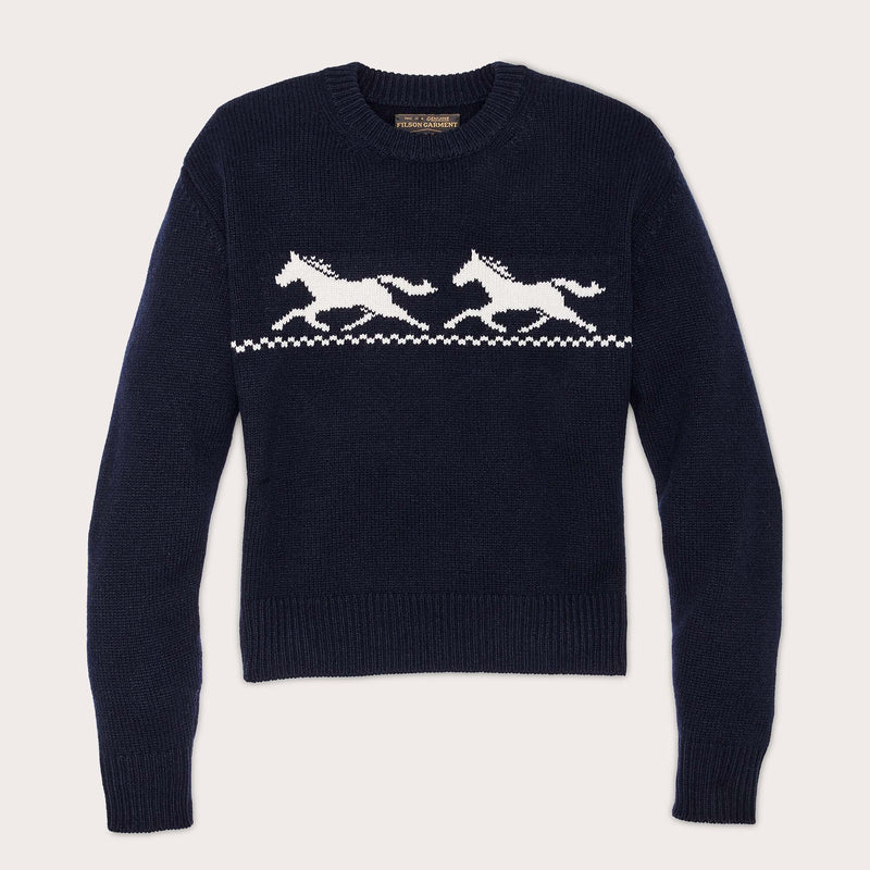Women's wool crewneck sweater par Filson | Navy horse (Blue)