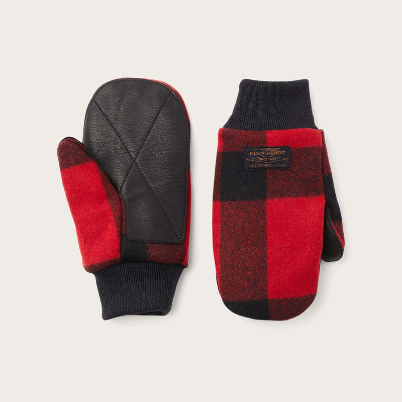 Leather palm mackinaw wool mittens by Filson | Red / black plaid (Red)