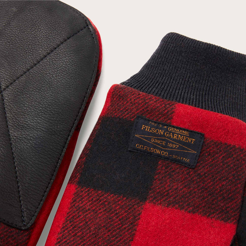 Leather palm mackinaw wool mittens by Filson | Red / black plaid (Red)