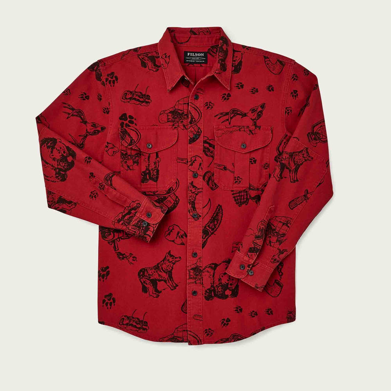Vintage wash alaskan guide shirt par Filson | Freddy cats yukon route print (Red)