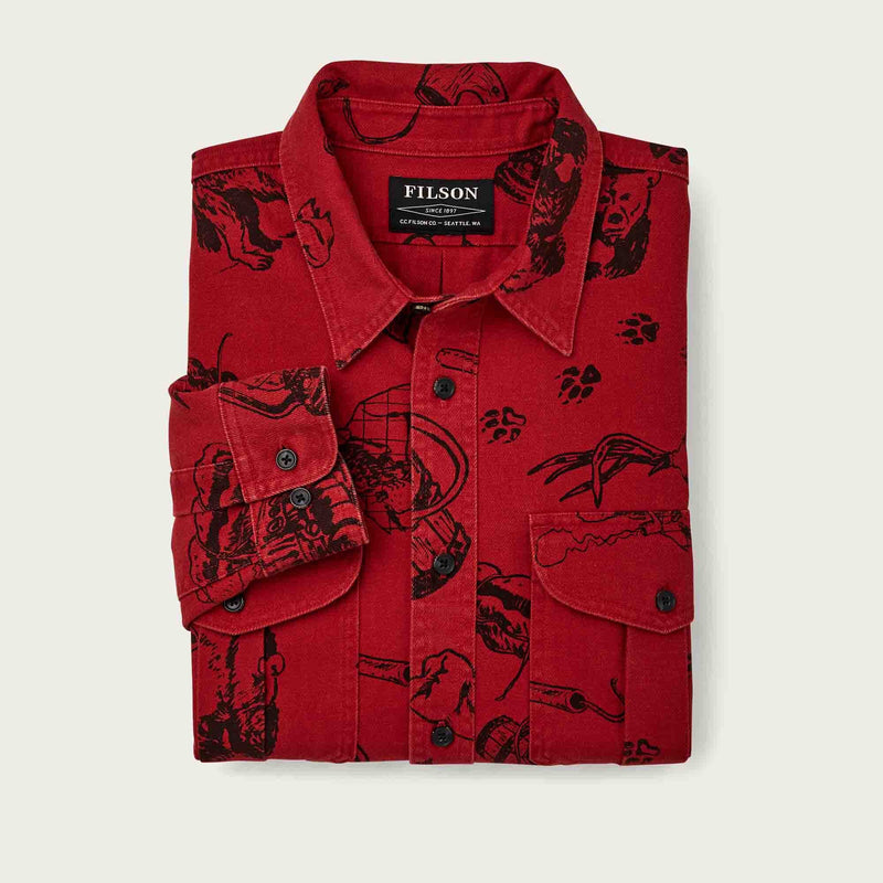Vintage wash alaskan guide shirt par Filson | Freddy cats yukon route print (Red)