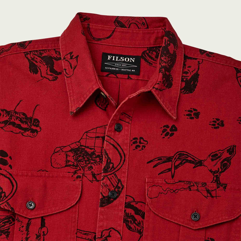 Vintage wash alaskan guide shirt par Filson | Freddy cats yukon route print (Red)