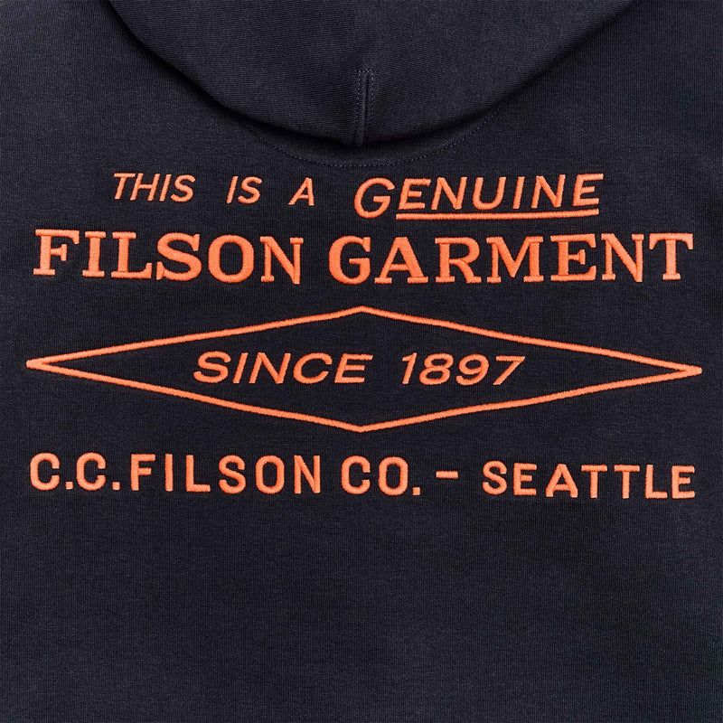 Prospector embroidered hoodie par Filson | Navy / blaze diamond (Blue)