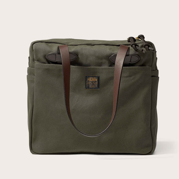 Rugged twill tote bag with zipper by Filson | Otter green