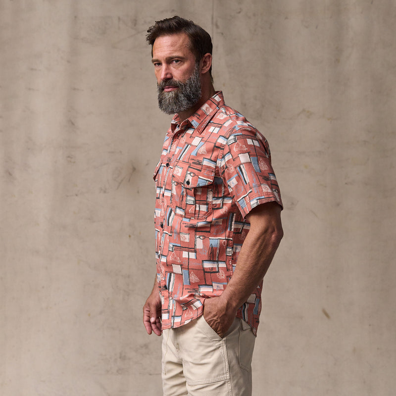 Short sleeve lightweight alaskan guide shirt by Filson | Russet / print (Pink)