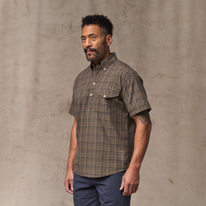 Short sleeve madras popover shirt by Filson | Brown / olive plaid (Brown)