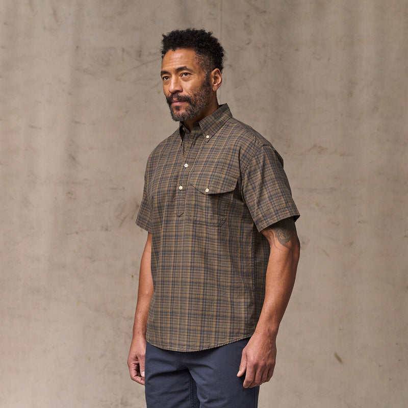 Short sleeve madras popover shirt by Filson | Brown / olive plaid (Brown)