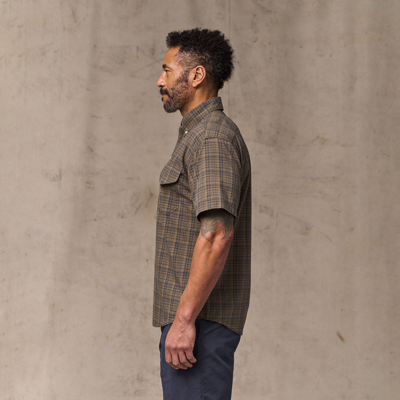 Short sleeve madras popover shirt by Filson | Brown / olive plaid (Brown)