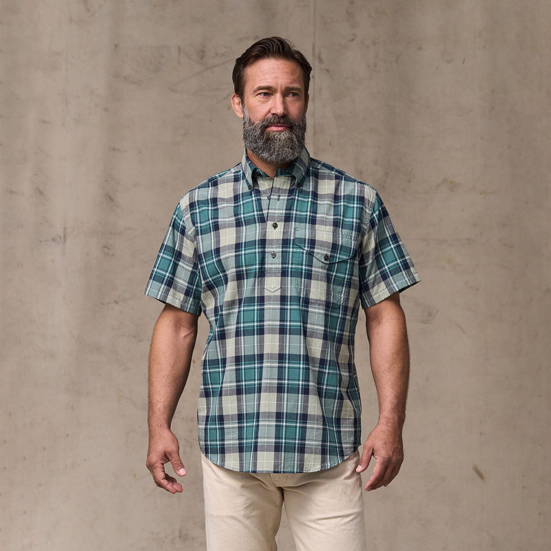 Short sleeve madras popover shirt by Filson | Gray / teal multi (Blue)