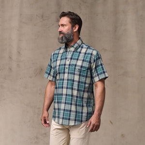 Short sleeve madras popover shirt by Filson | Gray / teal multi (Blue)
