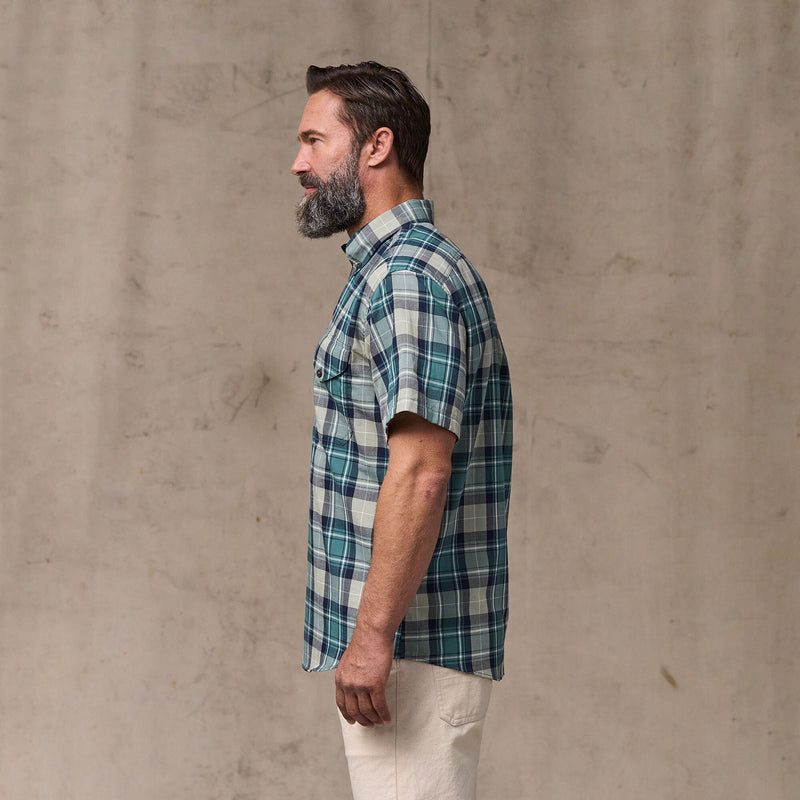 Short sleeve madras popover shirt by Filson | Gray / teal multi (Blue)