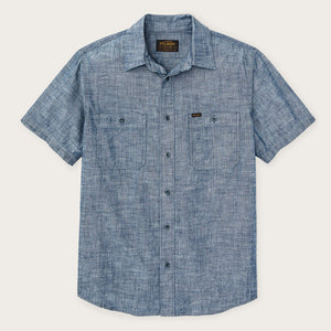 Short sleeve embroidered chambray shirt by Filson | Rinsed indigo chambr (Blue)