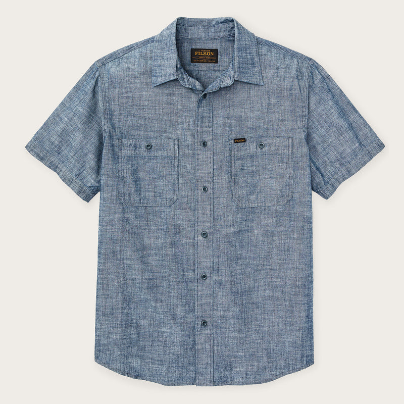 Short sleeve embroidered chambray shirt by Filson | Rinsed indigo chambr (Blue)