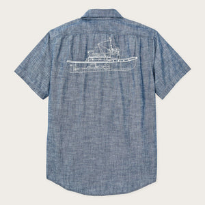 Short sleeve embroidered chambray shirt by Filson | Rinsed indigo chambr (Blue)