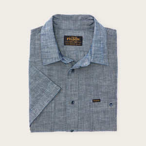 Short sleeve embroidered chambray shirt by Filson | Rinsed indigo chambr (Blue)