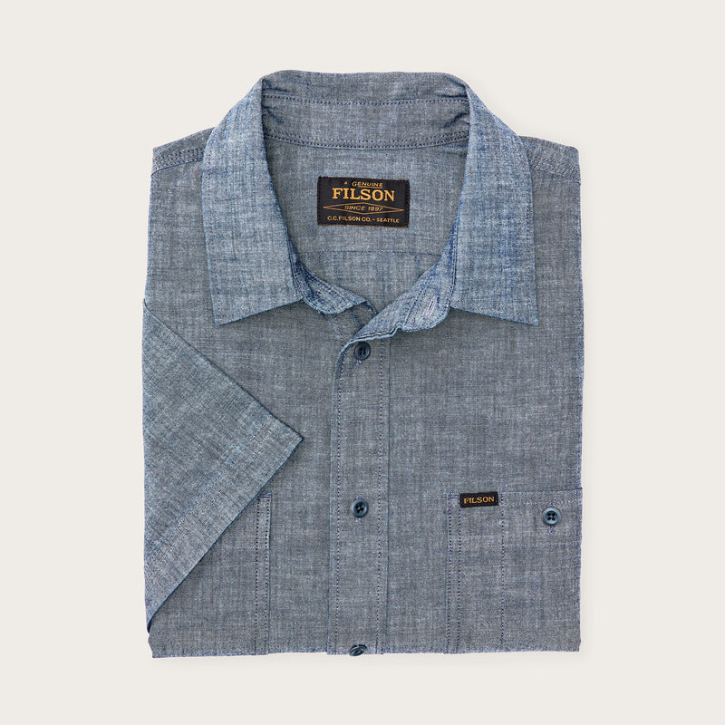 Short sleeve embroidered chambray shirt by Filson | Rinsed indigo chambr (Blue)