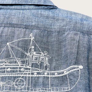 Short sleeve embroidered chambray shirt by Filson | Rinsed indigo chambr (Blue)