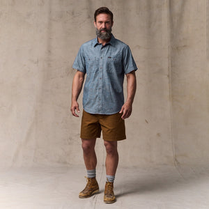 Short sleeve embroidered chambray shirt by Filson | Rinsed indigo chambr (Blue)