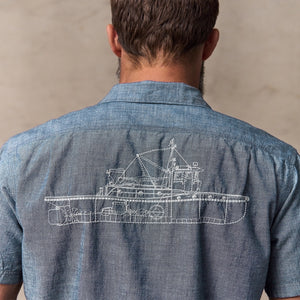 Short sleeve embroidered chambray shirt by Filson | Rinsed indigo chambr (Blue)