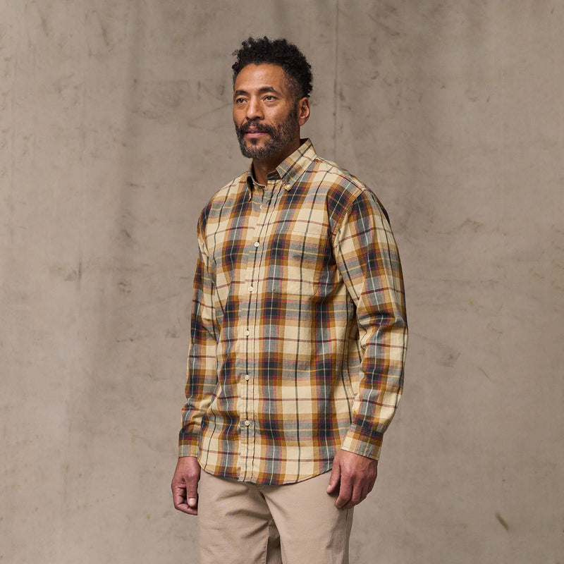 Madras button-down shirt by Filson | Tan / spruce multi (Yellow)