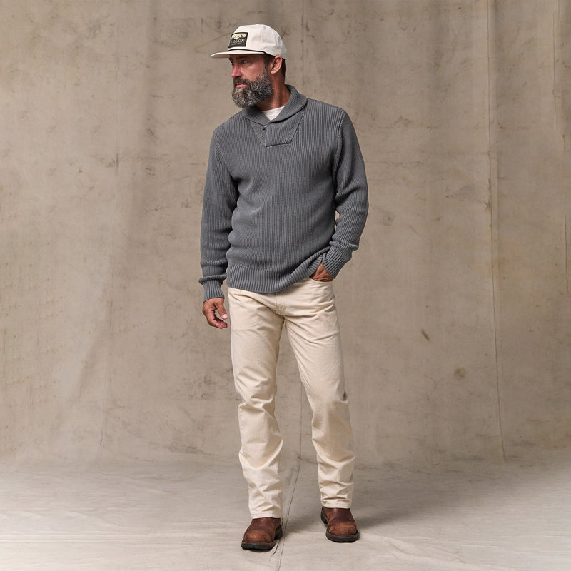 Vintage cotton shawl neck sweater by Filson | Charcoal (Gray)