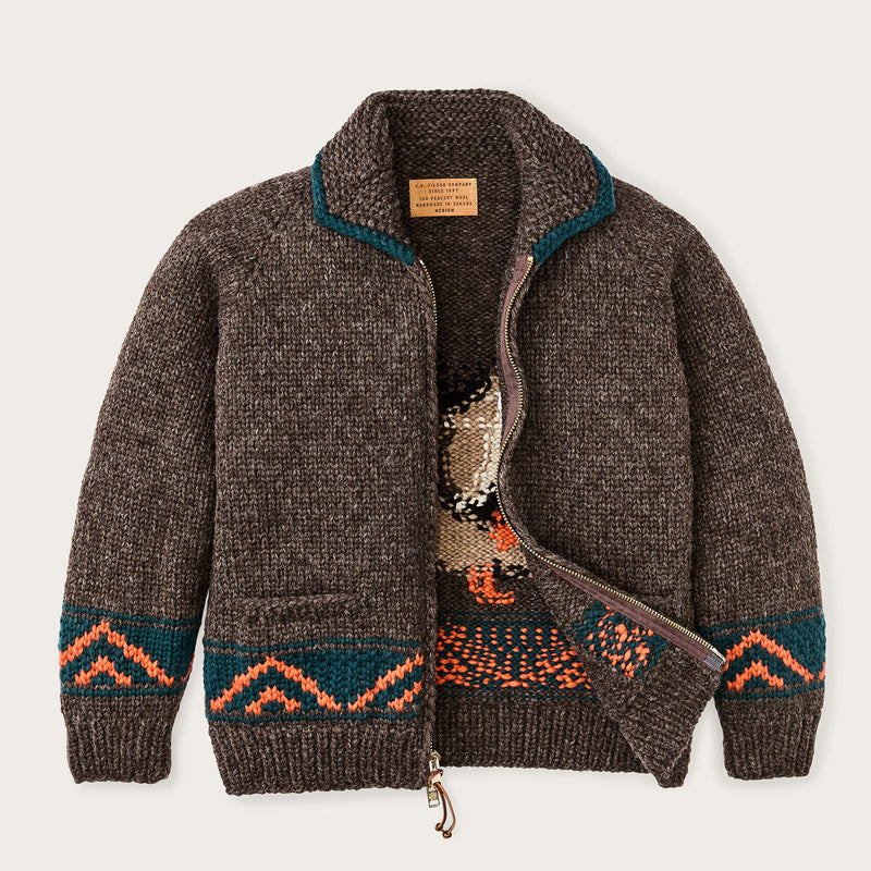Handmade full-zip sweater by Filson | Heather brown / mall (Brown)