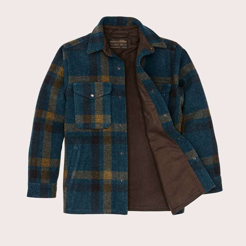 Lined mackinaw wool jac-shirt by Filson | Teal / ochre plaid (Blue)