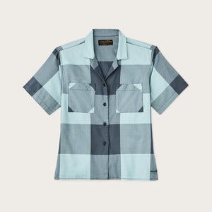 Women’s short sleeve twill camp shirt by Filson | Storm blue/ stone plaid (Blue)