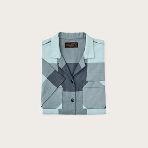 Women’s short sleeve twill camp shirt by Filson | Storm blue/ stone plaid (Blue)