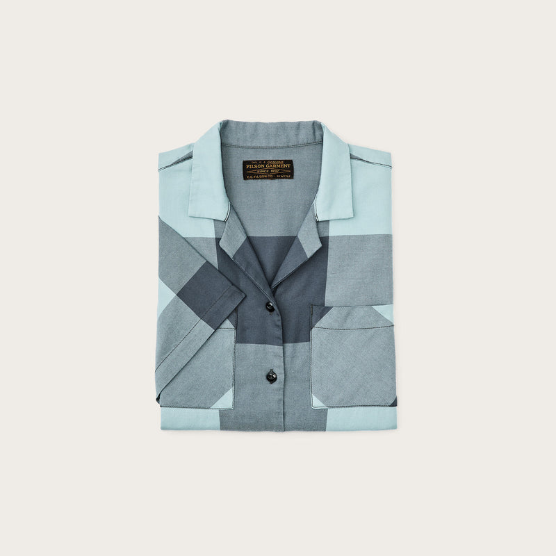 Women’s short sleeve twill camp shirt by Filson | Storm blue/ stone plaid (Blue)