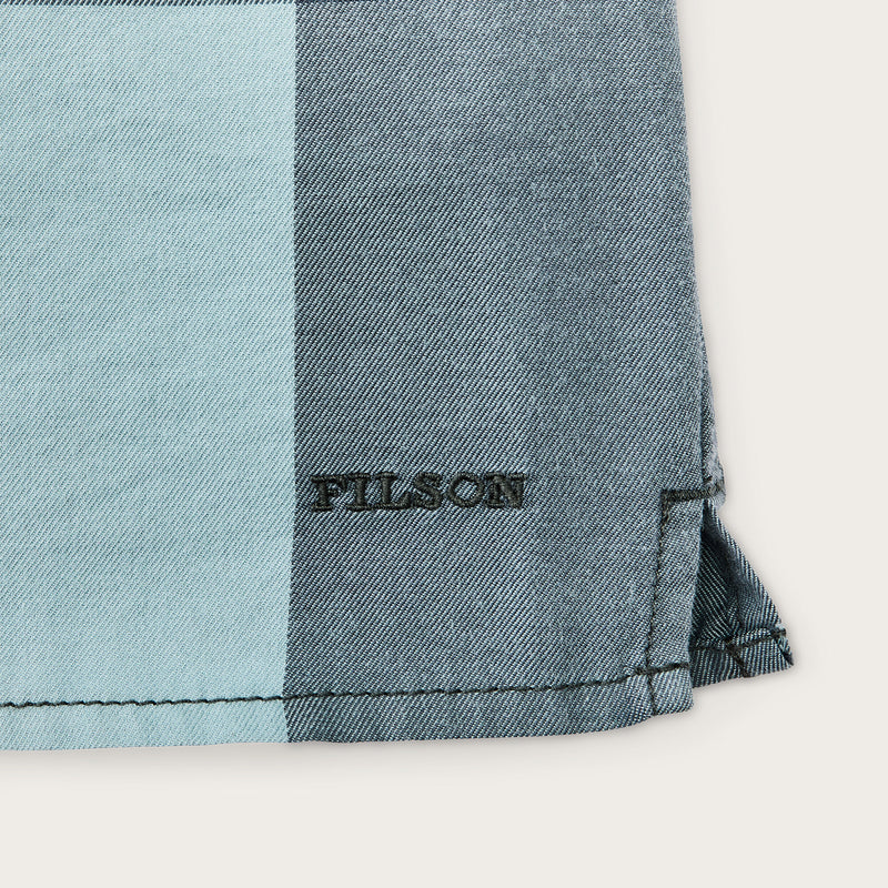 Women’s short sleeve twill camp shirt by Filson | Storm blue/ stone plaid (Blue)