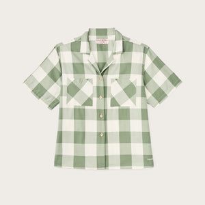 Women’s short sleeve twill camp shirt by Filson | Hedge green/ white plaid (Green)