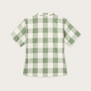Women’s short sleeve twill camp shirt by Filson | Hedge green/ white plaid (Green)