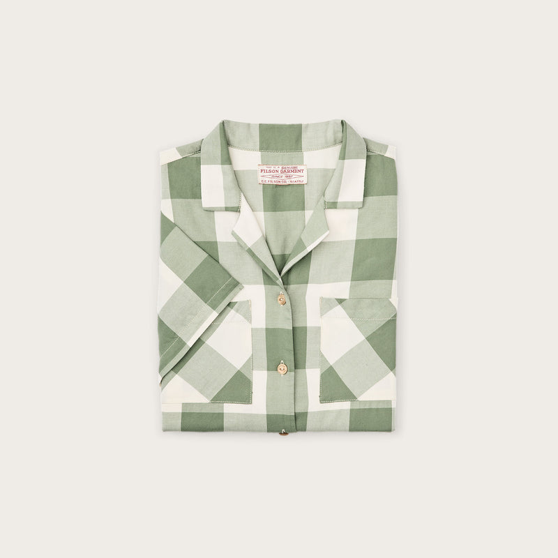 Women’s short sleeve twill camp shirt by Filson | Hedge green/ white plaid (Green)