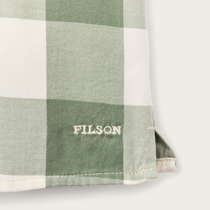 Women’s short sleeve twill camp shirt by Filson | Hedge green/ white plaid (Green)