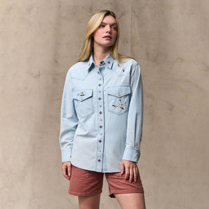 Women's embroidered western shirt by Filson | Light indigo (Blue)