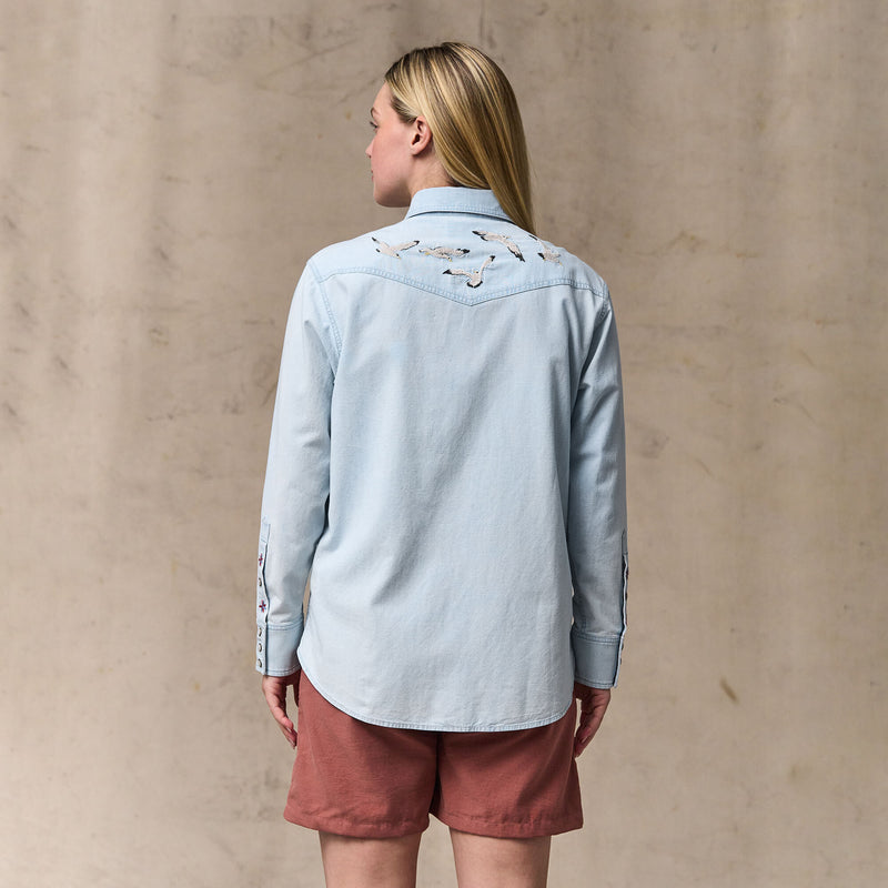 Women's embroidered western shirt by Filson | Light indigo (Blue)