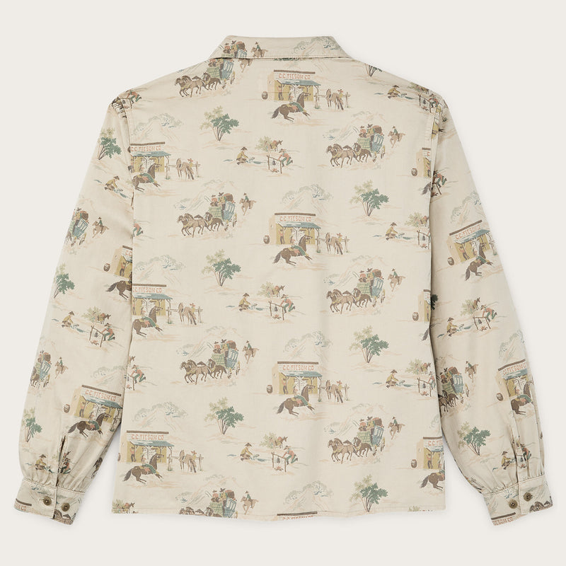Women's long sleeve twill camp shirt by Filson | Desert green / print (Beige)