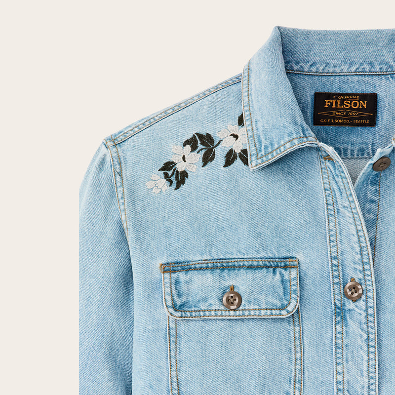 Women's embroidered denim shirt by Filson | Pale indigo (Blue)