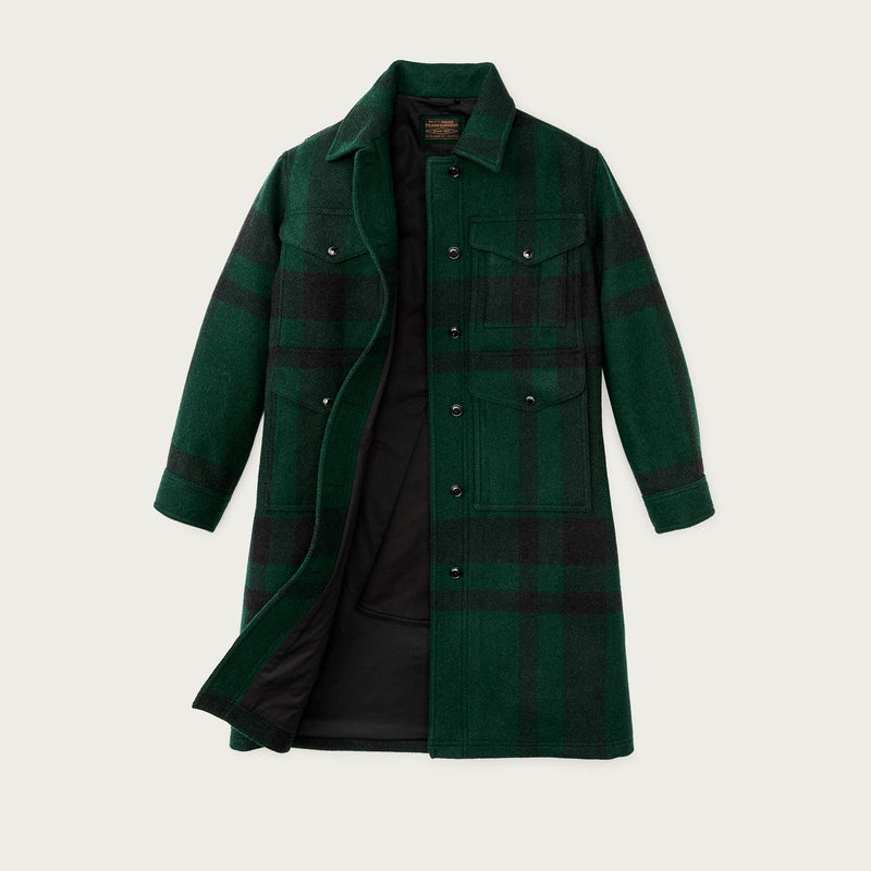 Women's wool long cruiser coat by Filson | Otter green / black (Green)