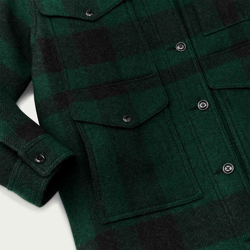 Women's wool long cruiser coat by Filson | Otter green / black (Green)