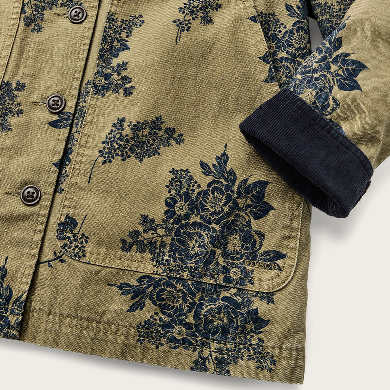 Women's canvas barn coat by Filson | Olive / floral print (Green)