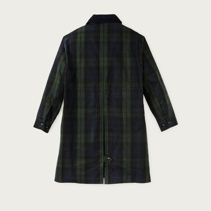 Women's dry waxed long cruiser by Filson | Black/ green plaid (Multicolor)