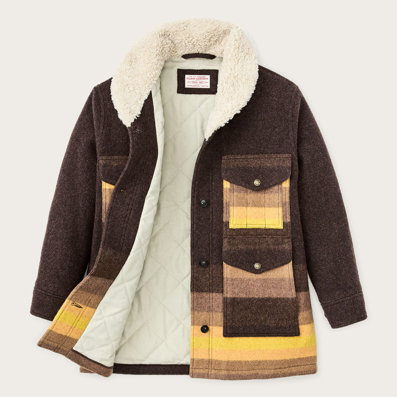 Manteau kodiak femme à col châle par Filson | Brown / yellow strip (Brown)