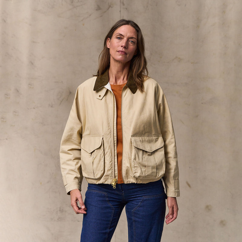 Women's dry wax short work jacket by Filson | Quail tan (Yellow)