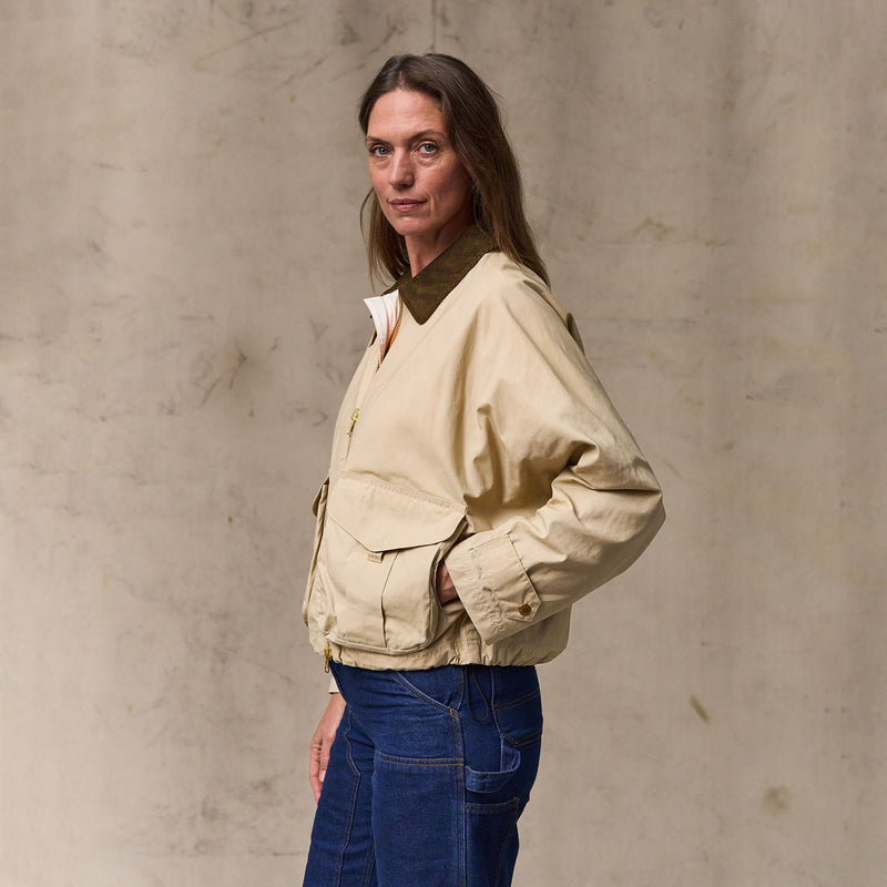 Women's dry wax short work jacket by Filson | Quail tan (Yellow)